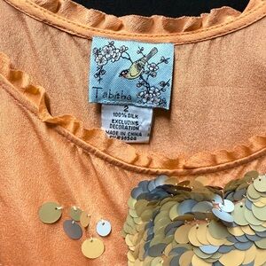 100% Silk Blouse with Gold Accents- Tabitha Tangerine at Anthropologie